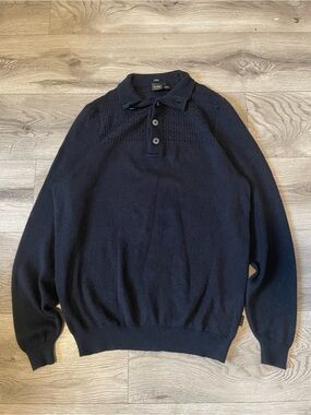 Hugo Black Crewneck Button Polo Sweater